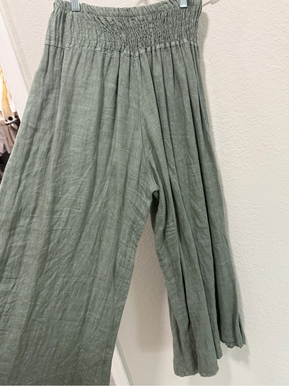 Made In Italy Pure Linen Palazzo Pants In Sage Green - Picture 9 of 15